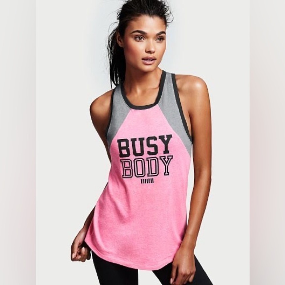 Victoria’s Secret Sport Busy Body Tank Top Sz. Medium NWOT Black Pink Gray